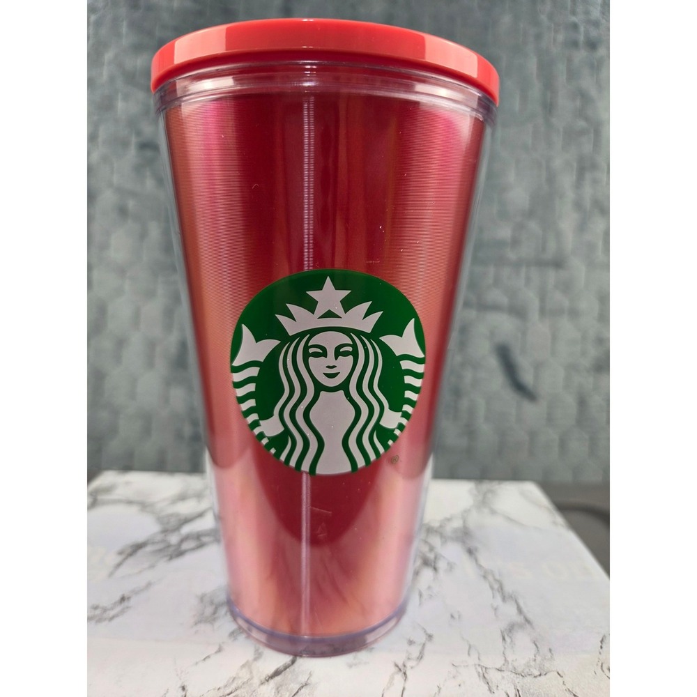 Starbucks Red Metallic Iridescent‎ Double Wall Cold Cup Tumbler 16oz Siren Logo